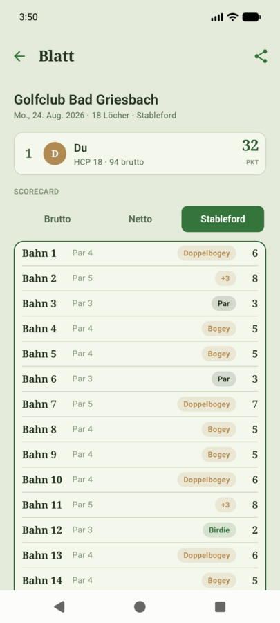 gaho für Android — Club-Zählkarte