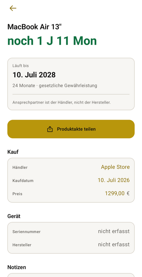 Produktakte mit Frist