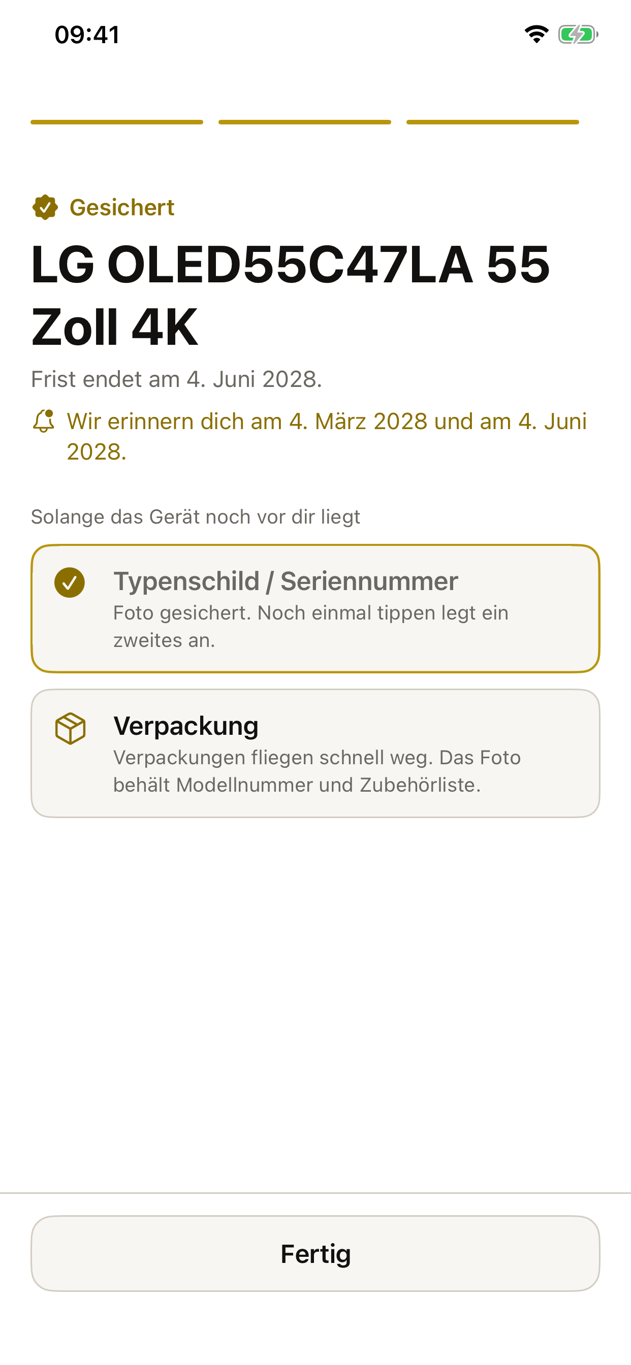 Gesichert mit Erinnerung