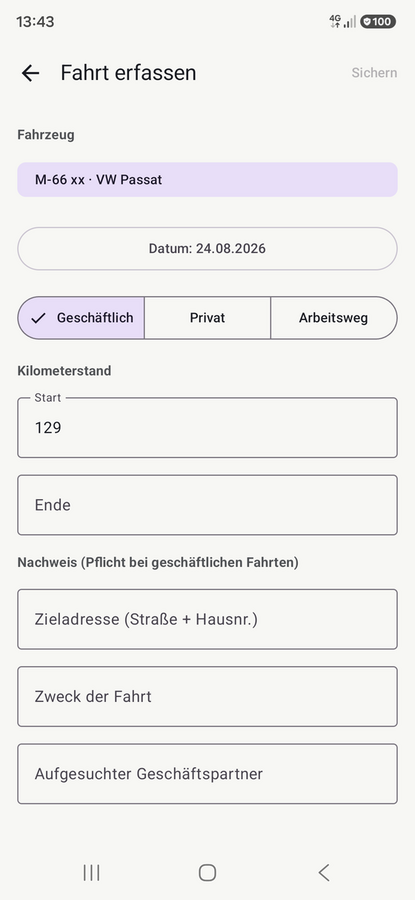 Spurando für Android — Fahrt von Hand erfassen