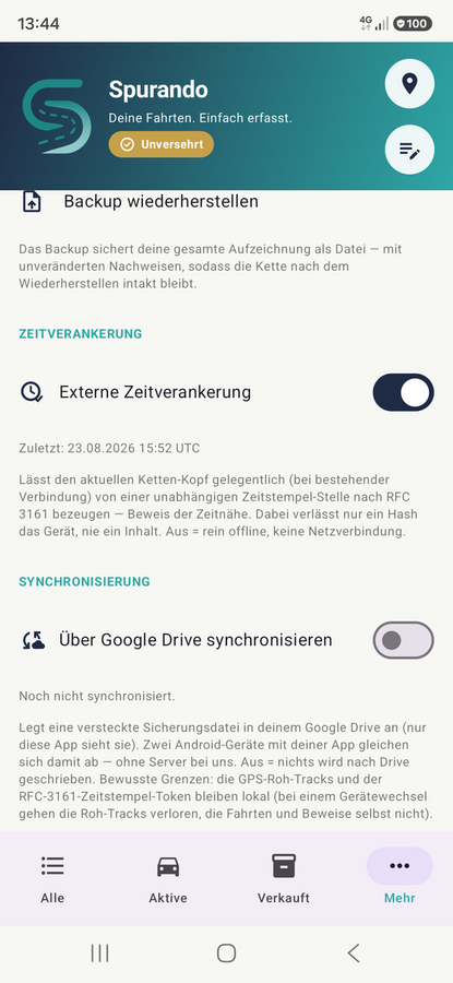 Spurando für Android — externe Zeitverankerung (RFC-3161)