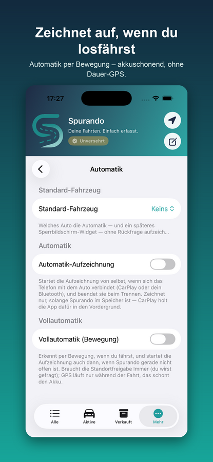 Spurando — zeichnet automatisch auf, wenn du losfährst