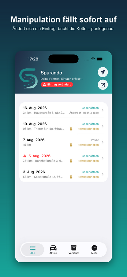 Spurando — Manipulation fällt sofort auf, die Kette bricht punktgenau