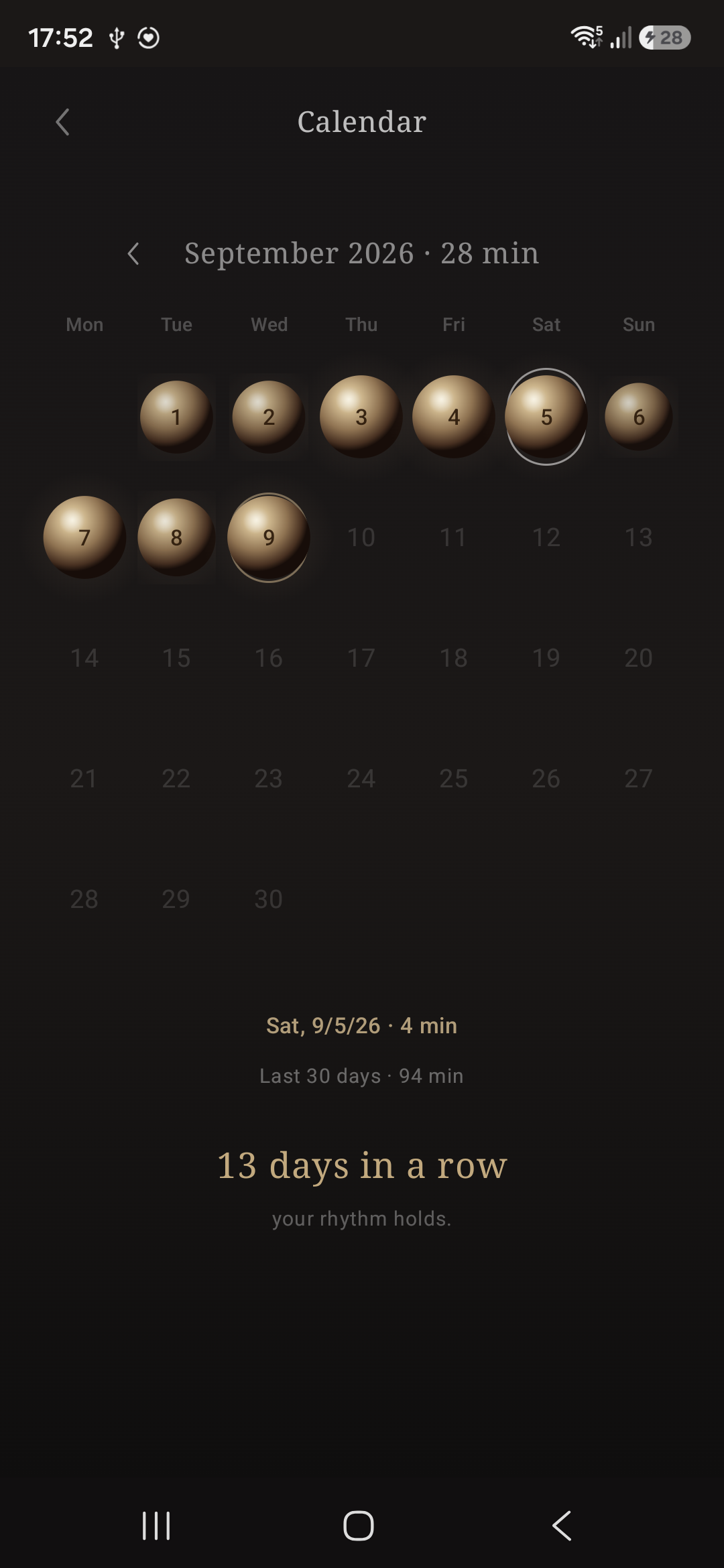 VIVAL for Android — calendar: your rhythm at a glance