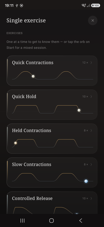 VIVAL for Android — the seven exercises individually